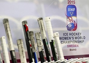 MALMO, SWEDEN - MARCH 28: Canadian player sticks at the bench as they get set to take on the U.S during preliminary round action at the 2015 IIHF Ice Hockey Women's World Championship. (Photo by Andre Ringuette/HHOF-IIHF Images)

