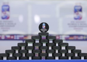 MALMO, SWEDEN - MARCH 31:  Official tournament pucks set up before Team Sweden takes on Team Germany during preliminary round action at the 2015 IIHF Ice Hockey Women's World Championship. (Photo by Francois Laplante/HHOF-IIHF Images)


